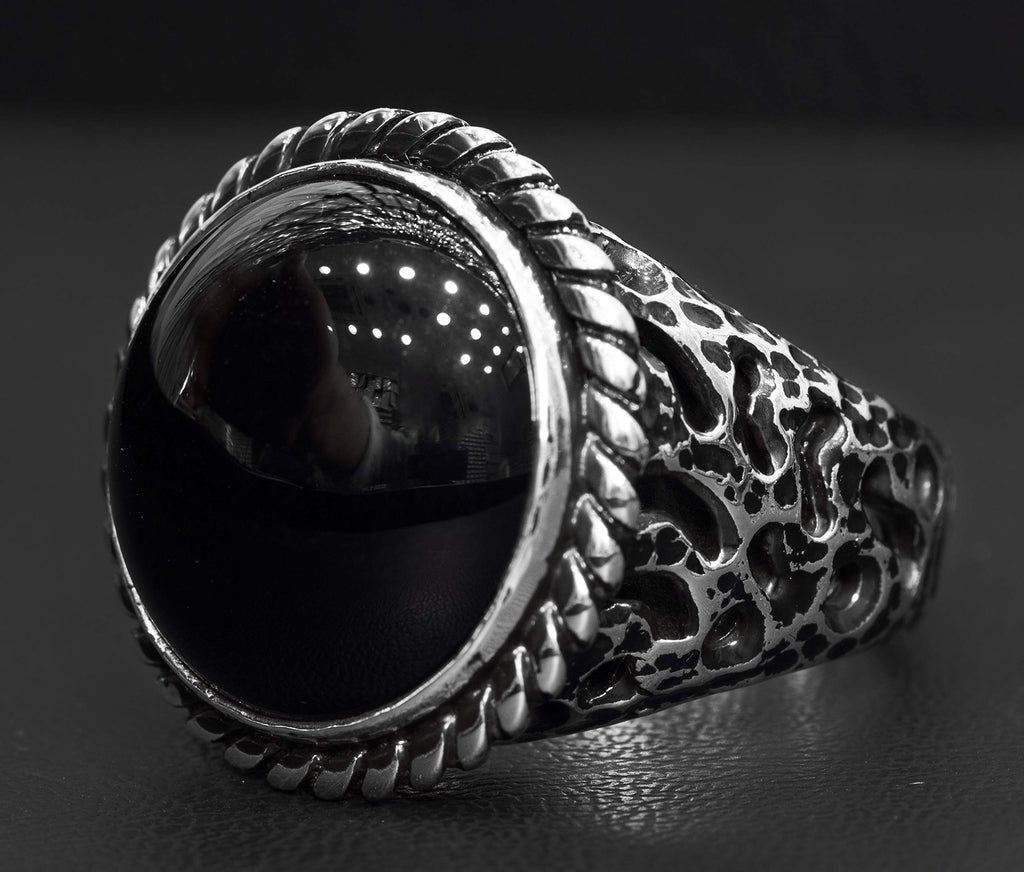 925 Sterling Silver Ring - Bold and Stylish Design with Natural Onyx Stone — 2