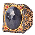 Men's Silver Sultan Ring - Natural Sapphire Stone