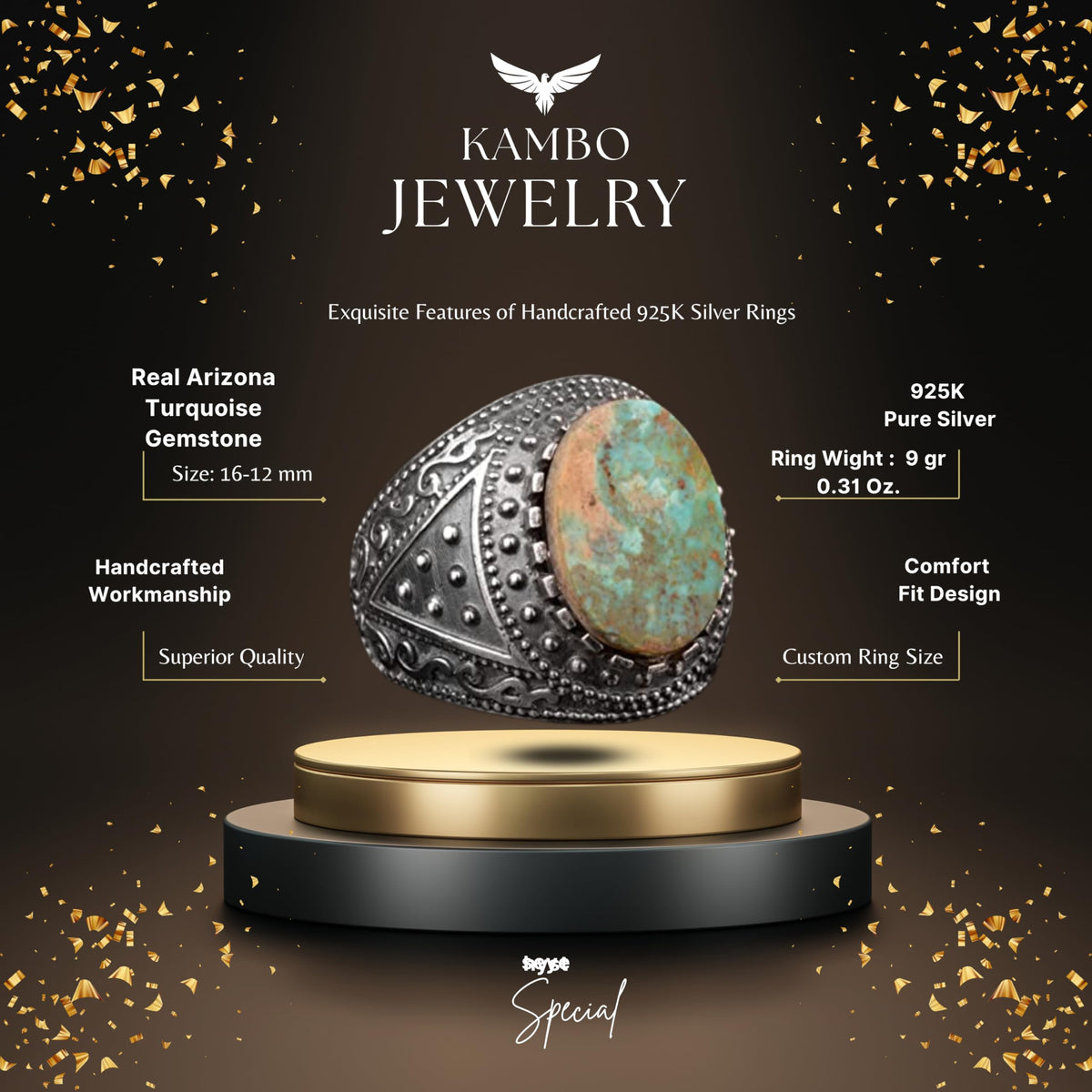 Arizona Turquoise Stone Ring, 925 Sterling Silver (Model-2) — 2