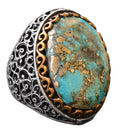 925 Sterling Silver Real Arizona Turquoise Stone Men's Ring (Model-2)