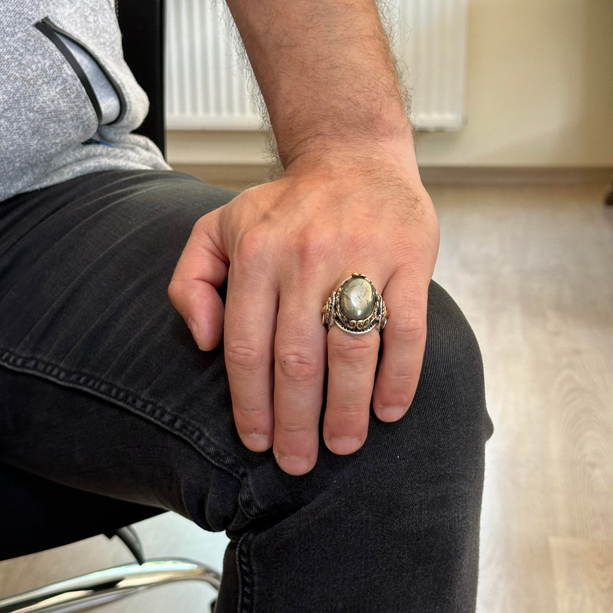 Handmade Pyrite Stone Ring - 925 Sterling Silver Men's Ring — 3