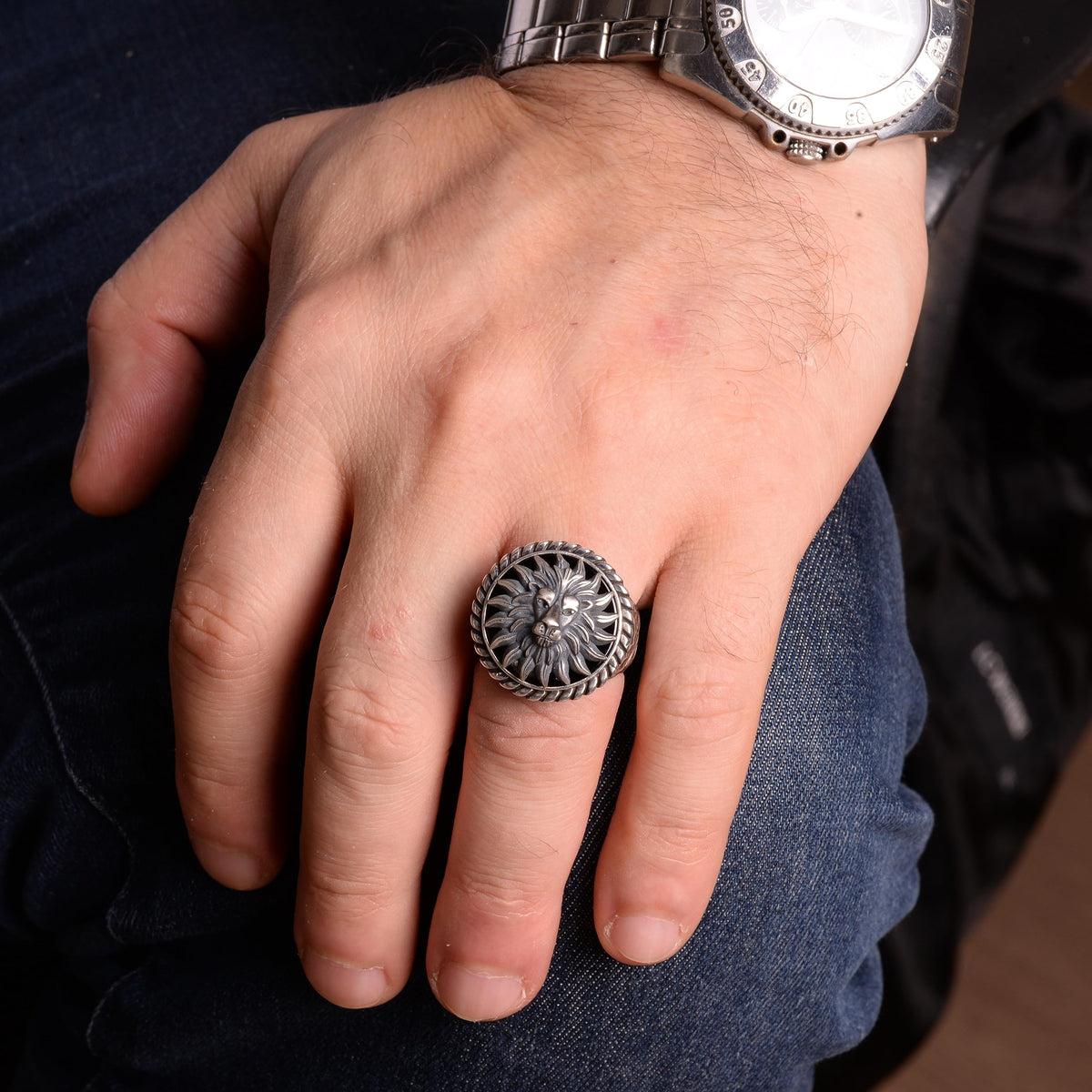 Lion Ring, Handmade Ring, Gothic Ring, 925 Sterling Silver Ring, Gift for Dad, Animal Figure Men's Silver Ring — 3