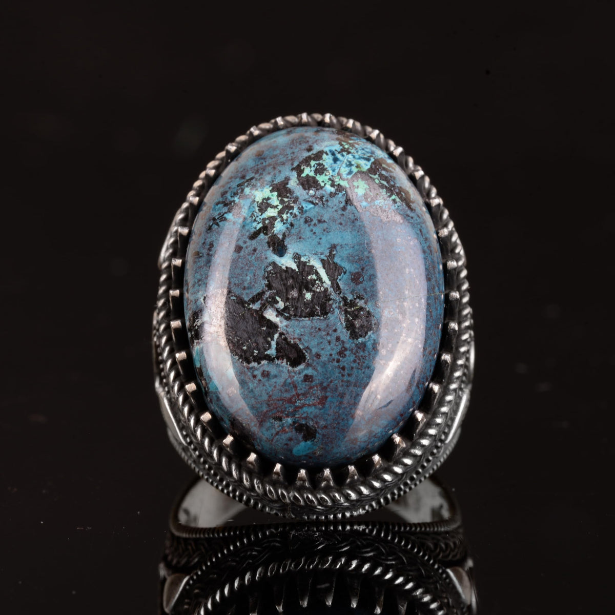 Natural Stone Ottoman Monogram Ring - 925 Sterling Silver — 6