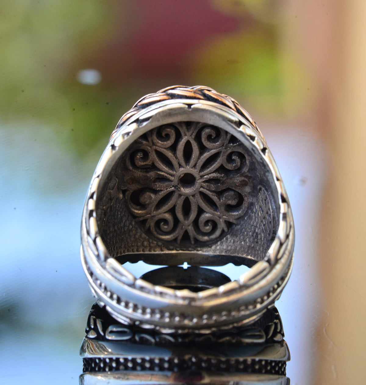 Natural Cabochon Ruby Stone Silver Men's Ring — 8