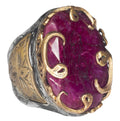 Silver Ring - Middle Eastern Pattern Natural Ruby Stone