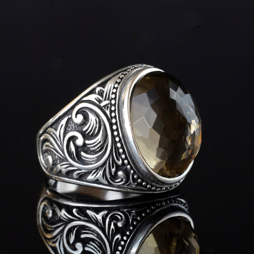 Natural Stone Ring, 925 Sterling Silver Ring (Smoky Quartz) — 4