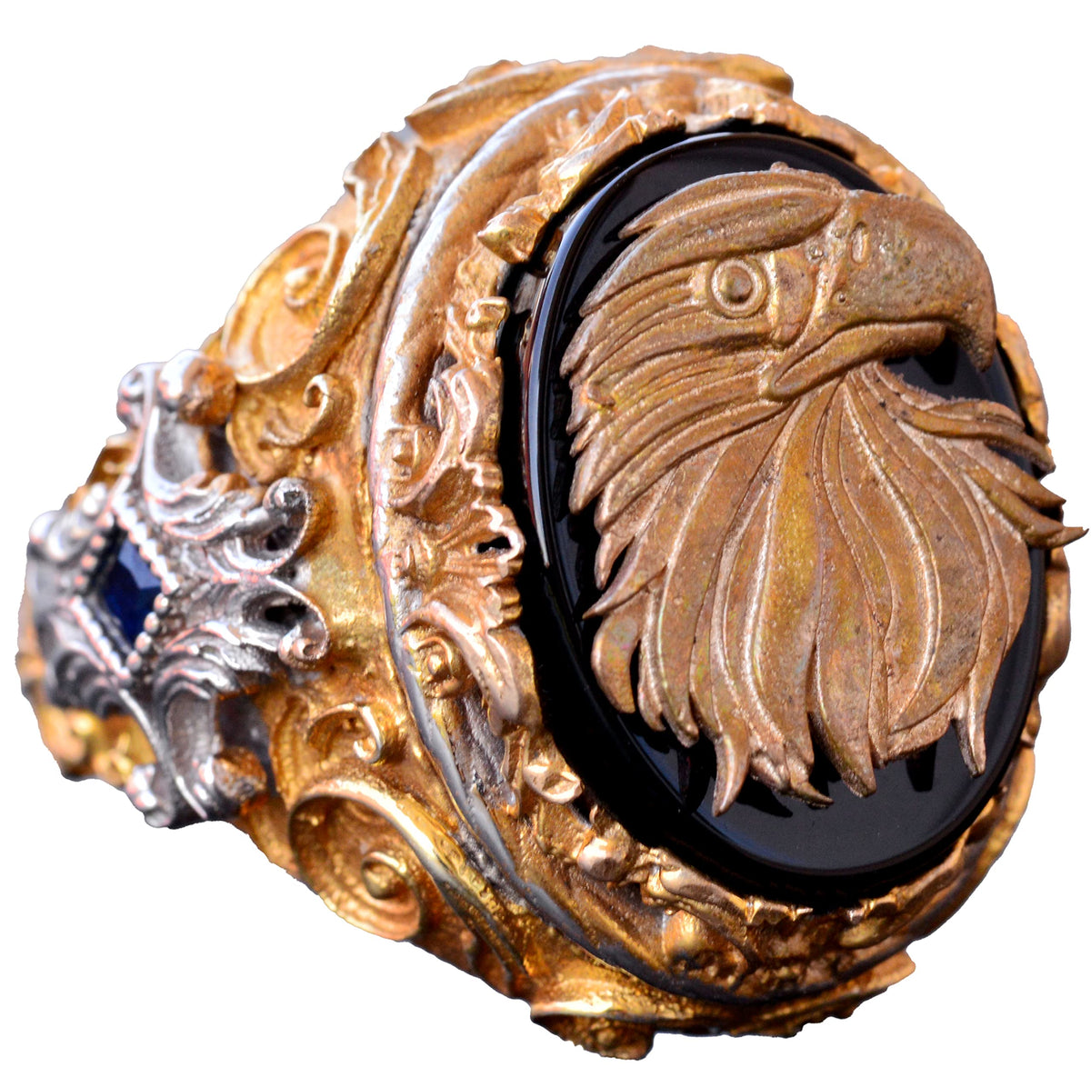 Handmade Onyx Ring - 925 Sterling Silver Men's Ring (Eagle)