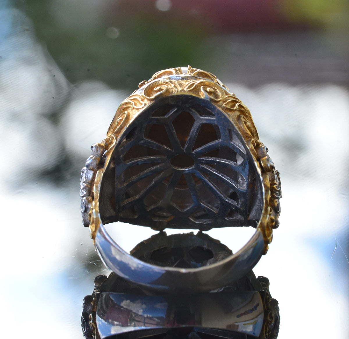 Natural Blue Agate Stone Men's Ring, Gold Plated 925 Sterling Silver Ring, Handmade Silver Ring — 8
