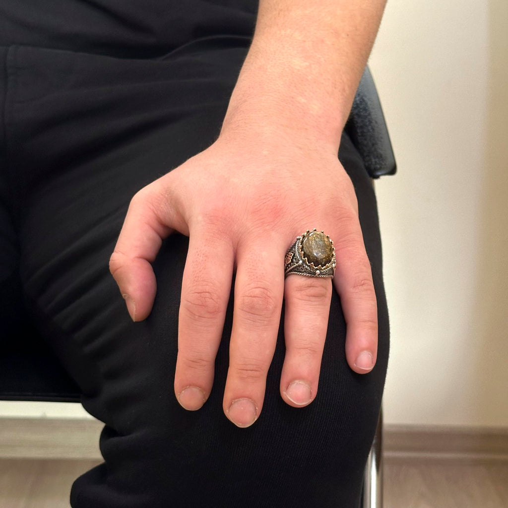 Handmade Natural Bronzite Stone Ring - 925 Sterling Silver Men's Ring — 3