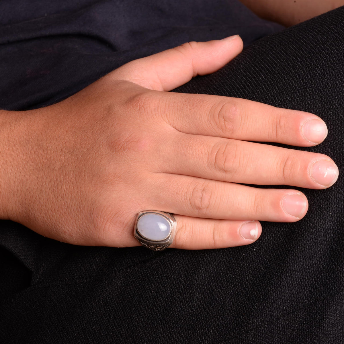 KAMBO Men's Silver Ring, Natural Moonstone Gemstone (Adjustable) — 3