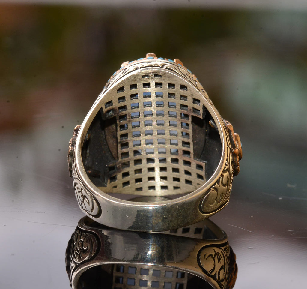Natural Agate Stone Men's Silver Ring — 7