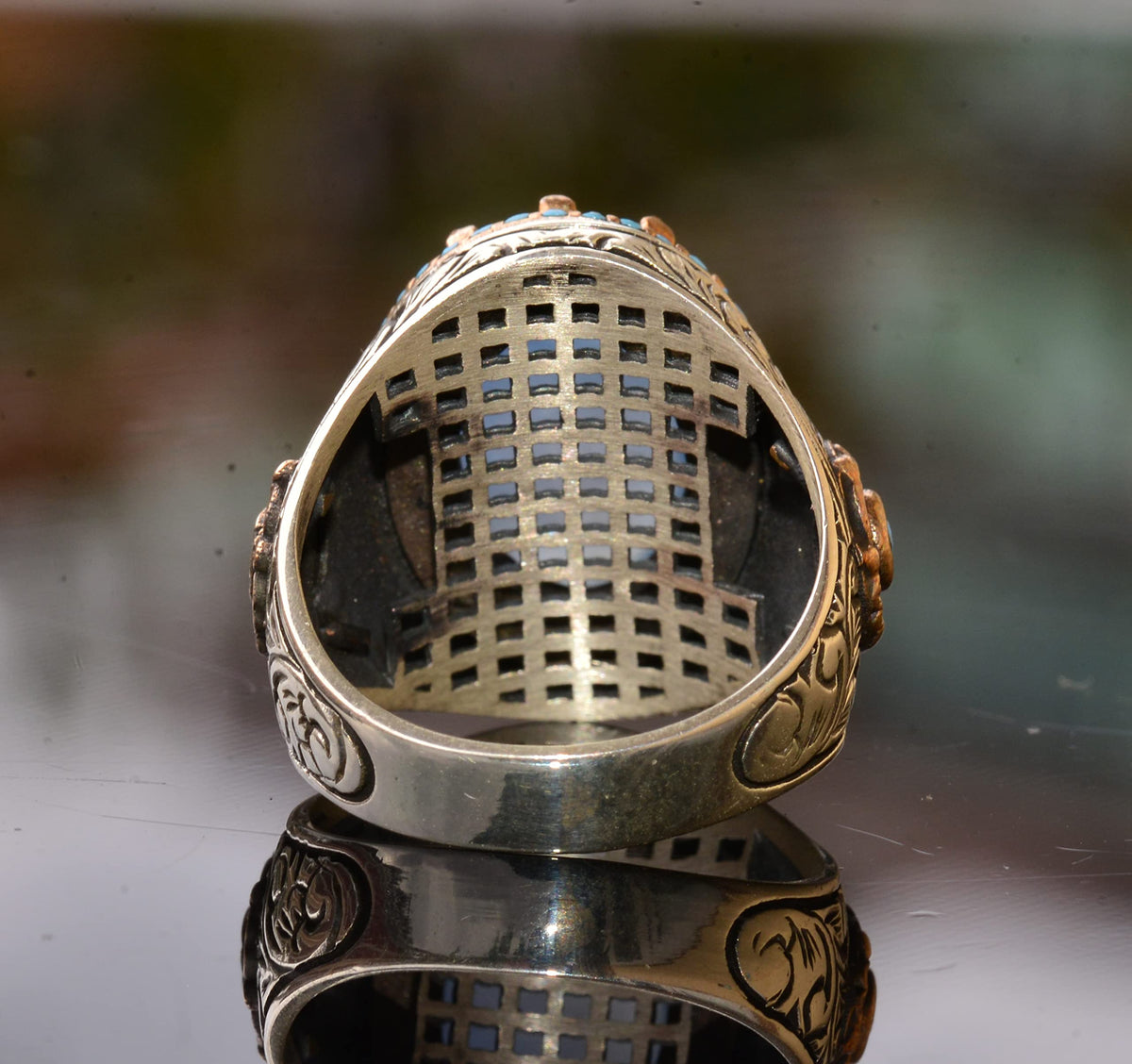 Natural Agate Stone Men's Silver Ring — 7