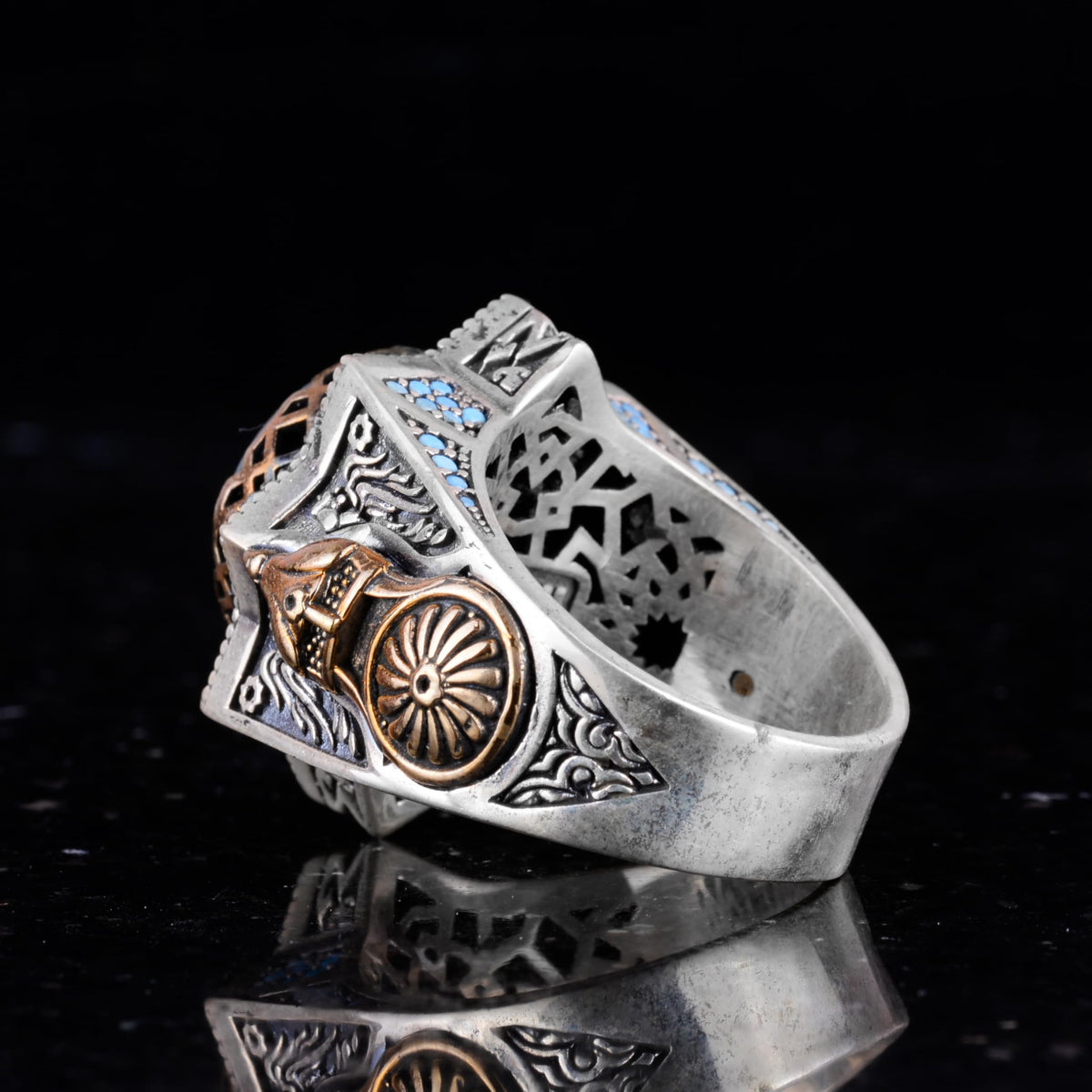 Zircon Stone and Star Pattern Religious Design Silver Men's Ring — 6