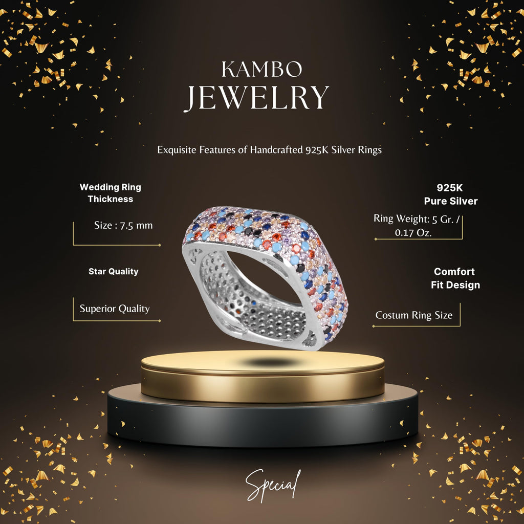 KAMBO 925 Sterling Silver Women's Wide Infinity Band – Rose Gold Plated Multicolored Zircon Ring – Bold Anniversary Jewelry — 2