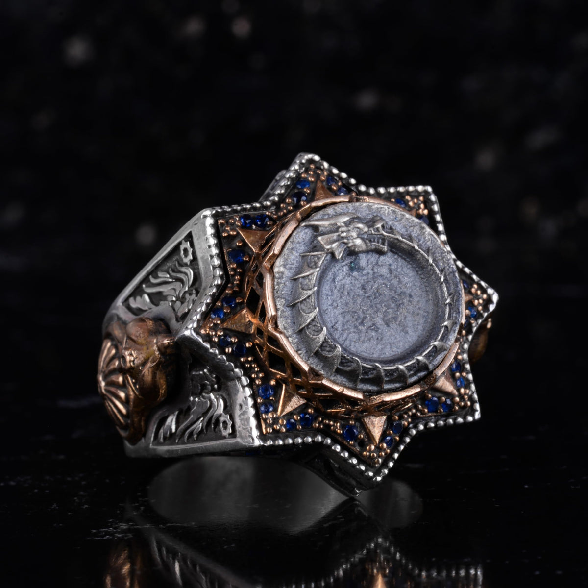 KAMBO Men's Star Shaped Snake Motif Ring – 925 Sterling Silver Snake Design Ring – Handmade Symbolic Statement Ring — 6