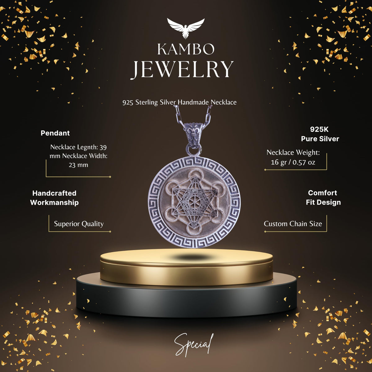 KAMBO Metatron Sacred Geometry Necklace – Metatron Necklace – 925 Sterling Silver Chain – Spiritual Energy Amulet for Men (Silver) — 2