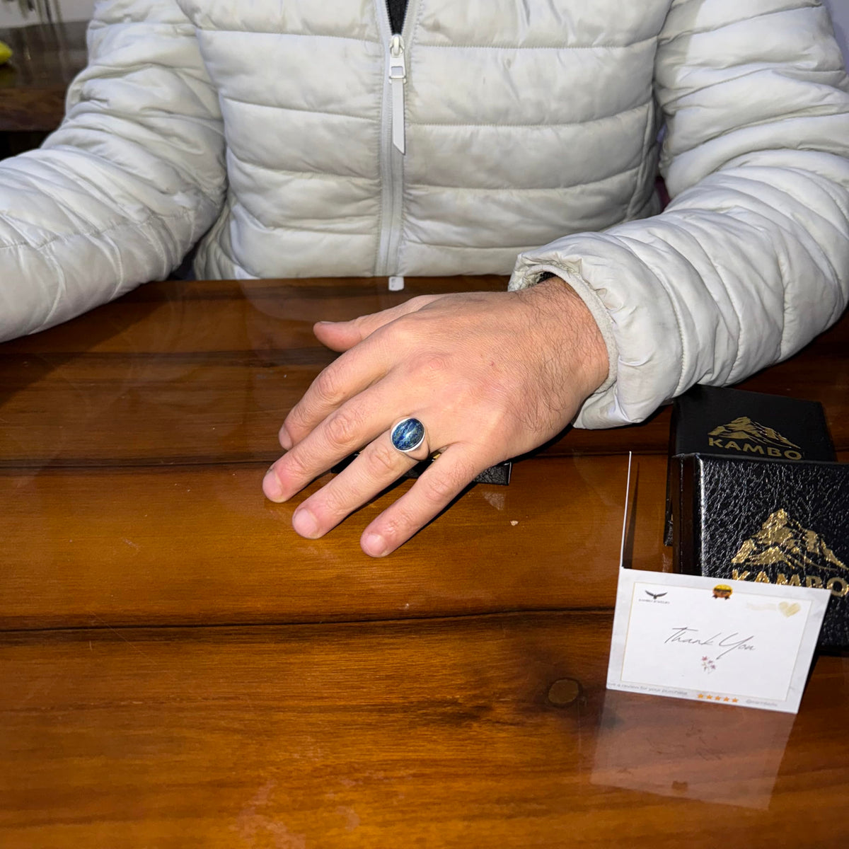 KAMBO Natural Men's Ring – 925 Sterling Silver Minimalist Oval Stone Ring – Handmade Classic Jewelry (Lapis Lazuli) — 3