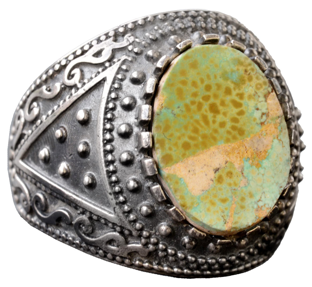 925 Sterling Silver Natural Arizona Turquoise Gemstone Men's Ring - Birthstone Ring - Vintage Design