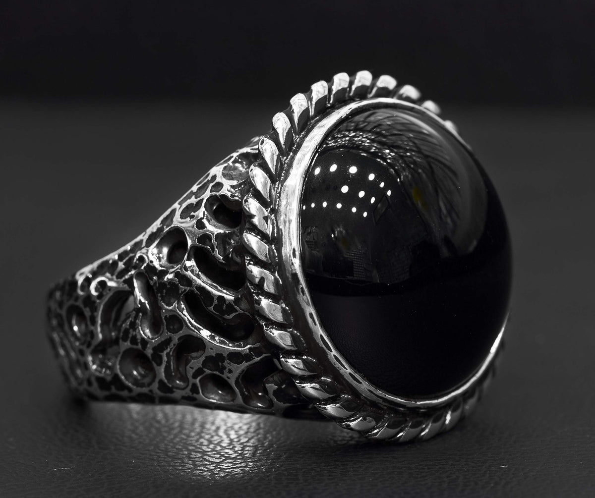 925 Sterling Silver Ring - Bold and Stylish Design with Natural Onyx Stone — 4