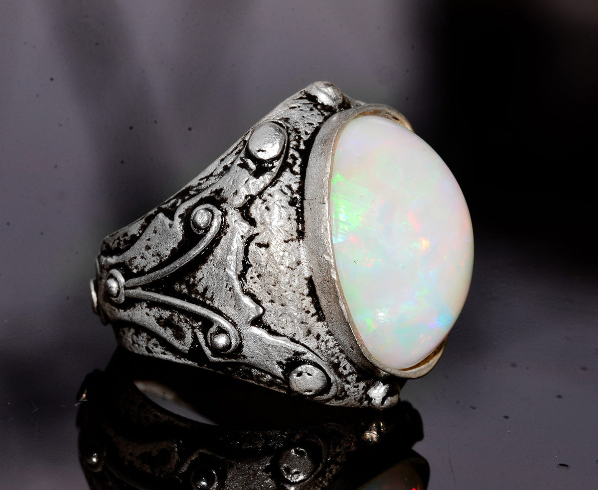 Real Australian Opal Stone Ring, 11.15 Carats, Byzantine Ring, 925 Sterling Silver — 4