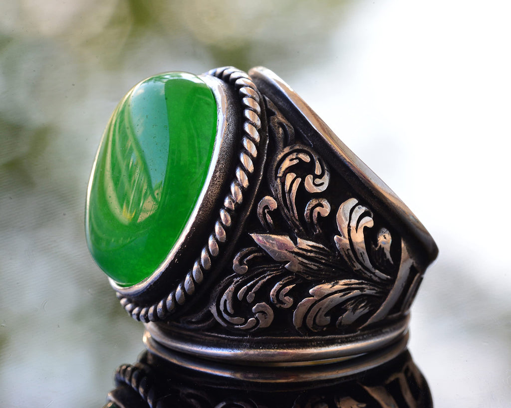 For Natural Stone Collection: 925 Sterling Silver Ring - Jade Stone — 4