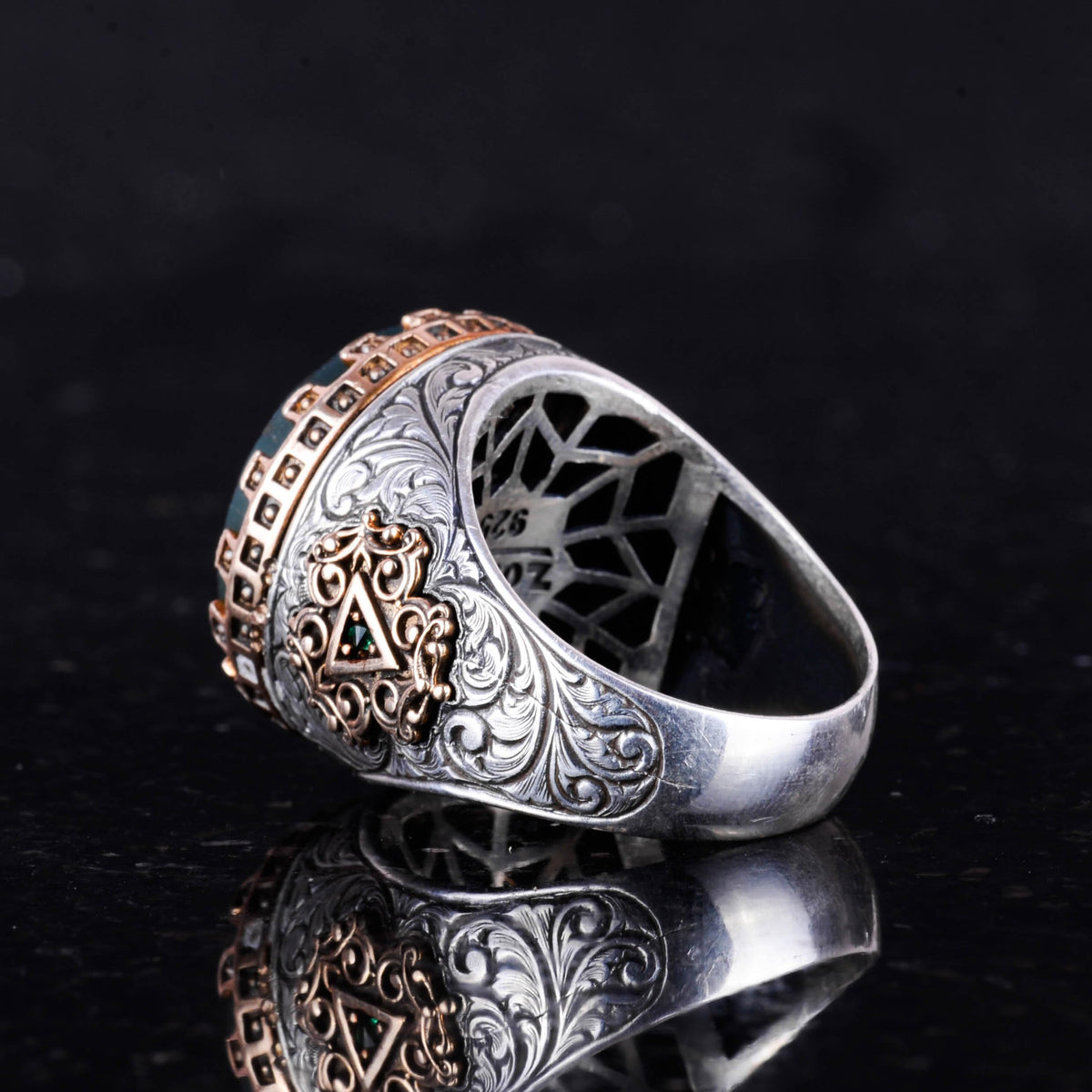 Natural Stone Ring - Handcrafted King Ring - 925 Sterling Silver (Bloodstone) — 6