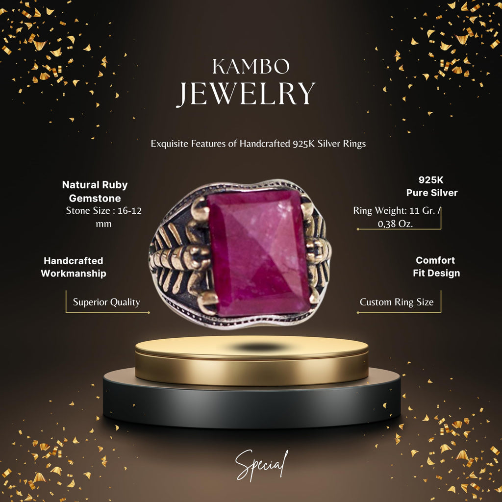 KAMBO 925 Sterling Silver Men's Ring - Natural Ruby Gemstone Scorpion Design — 2
