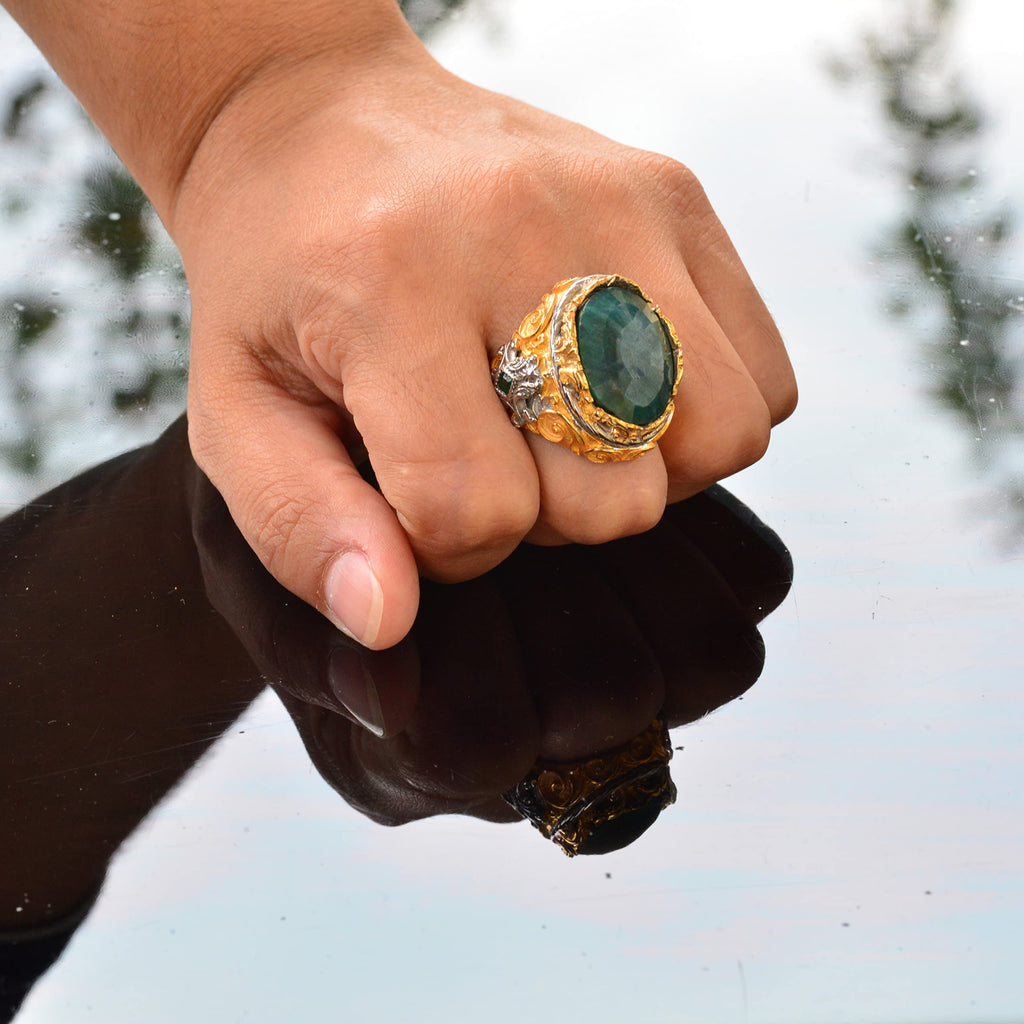 Emerald Stone Men's Ring — 7