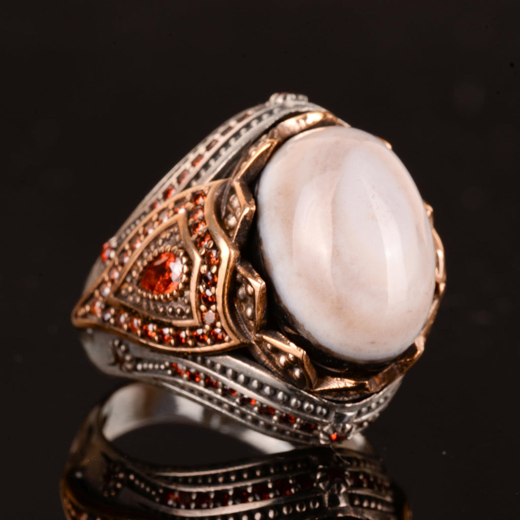 925 Sterling Silver Natural Yemeni Agate Stone Men's Ring - Handmade King Ring, Unique Design — 4