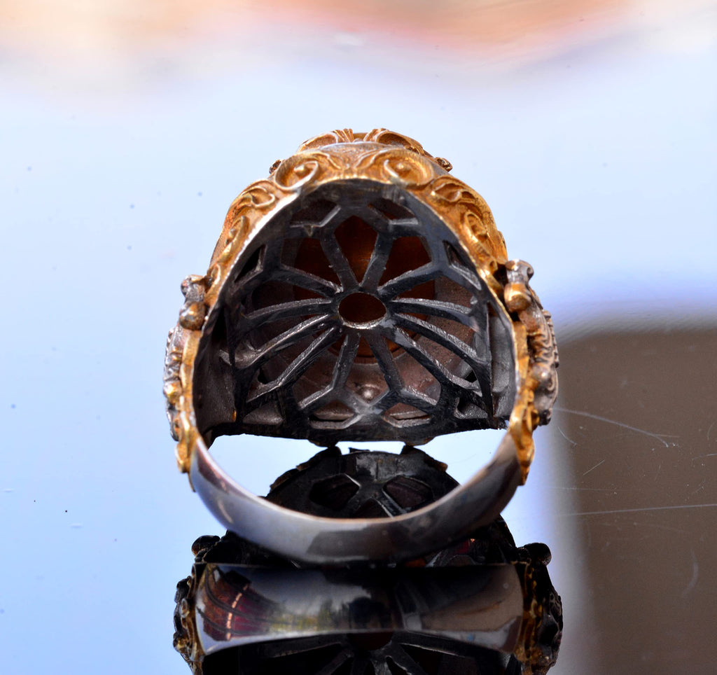 Mason Ring - Master Mason Silver Ring, Tiger Eye Stone, Gold Plated — 8