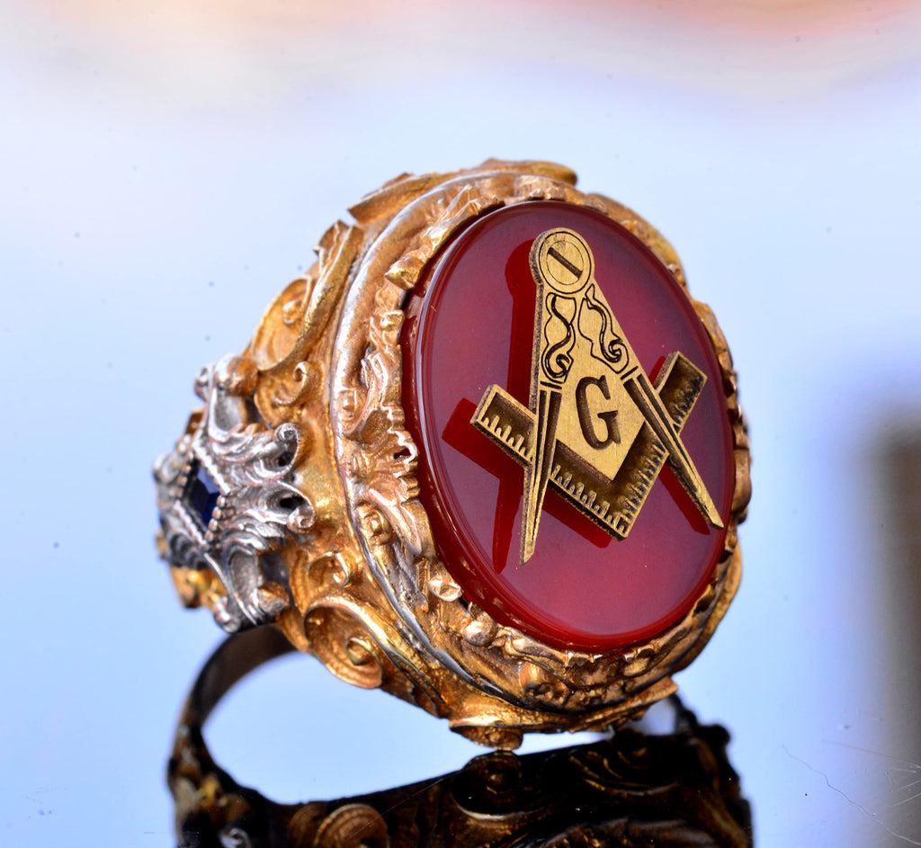 Handmade Ring - 925 Sterling Silver Men's Gold Plated Jewelry (Masonic) — 3