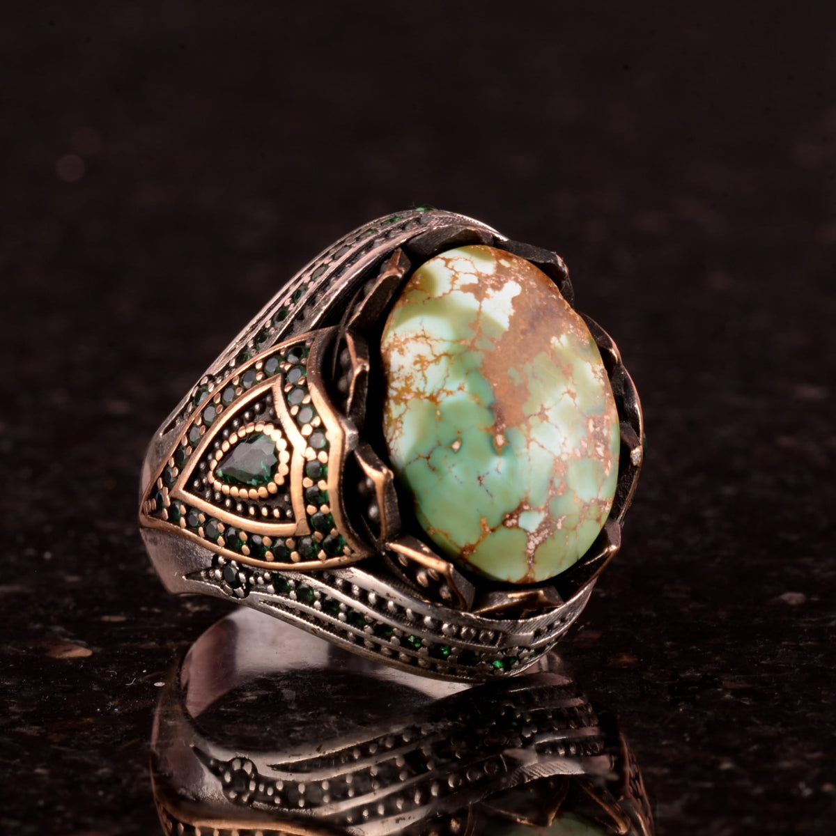 Natural Arizona Turquoise Stone Ring, 925 Sterling Silver (Model-3) — 4