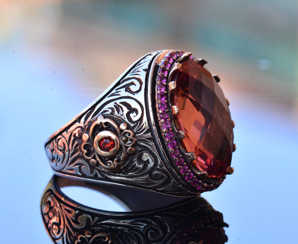 King Ring - Silver, Synthetic Sultanit Stone Ring - Unique Silver Men's Jewelry — 4