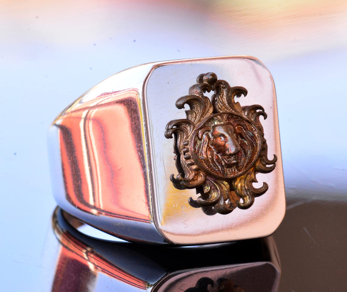 Fiery Silver Ring - Men's Ring with Symbols (Lion) — 3