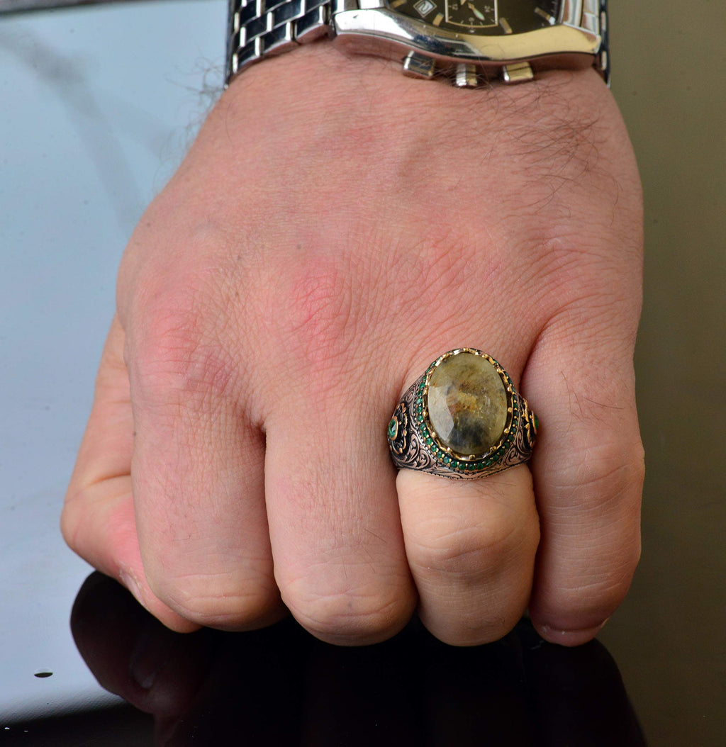 Natural Sapphire Stone King Ring - Men's 925 Sterling Silver Ring — 7