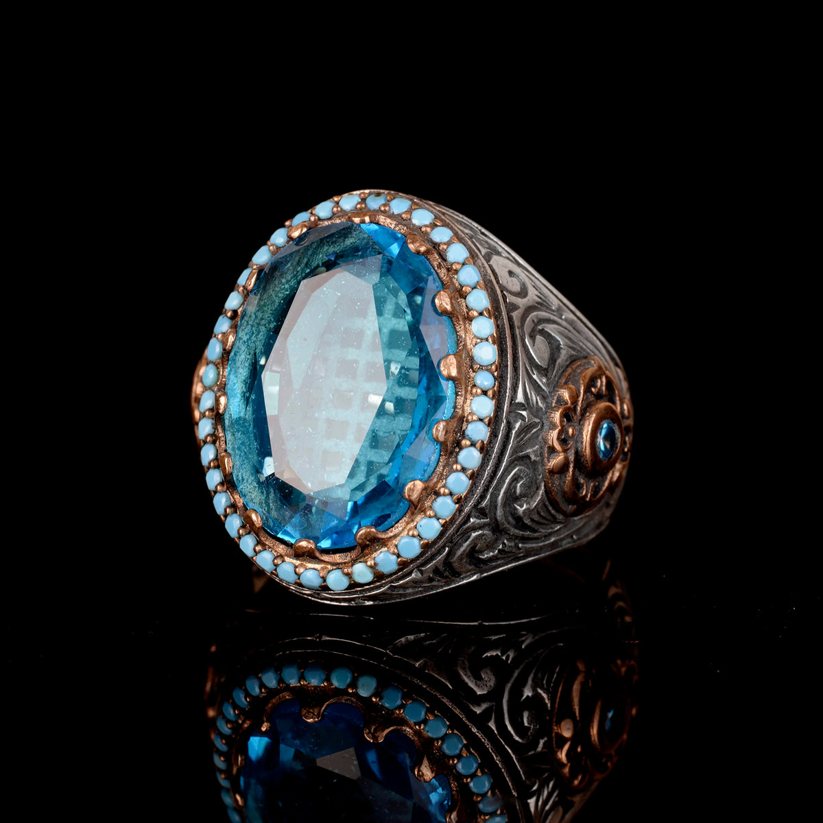 Men's Silver Ring, Aquamarine Zircon Stone, King Ring, Men's Ring — 5