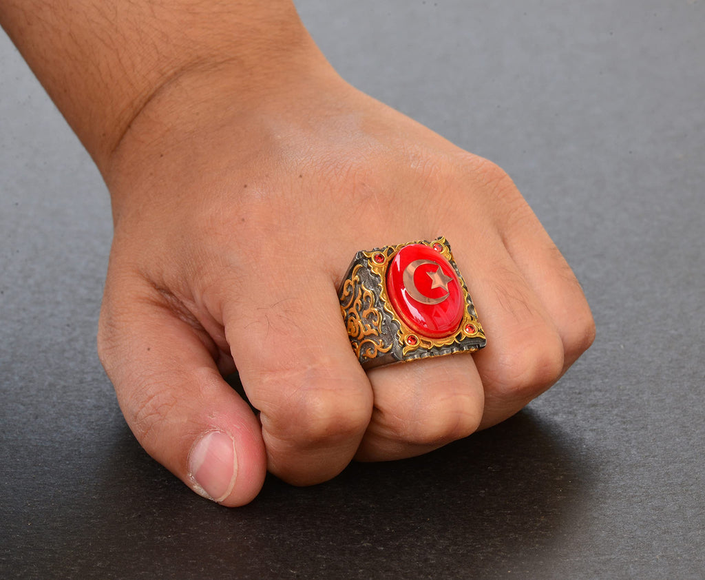 Silver Sultan Ring - Star and Crescent Design — 7