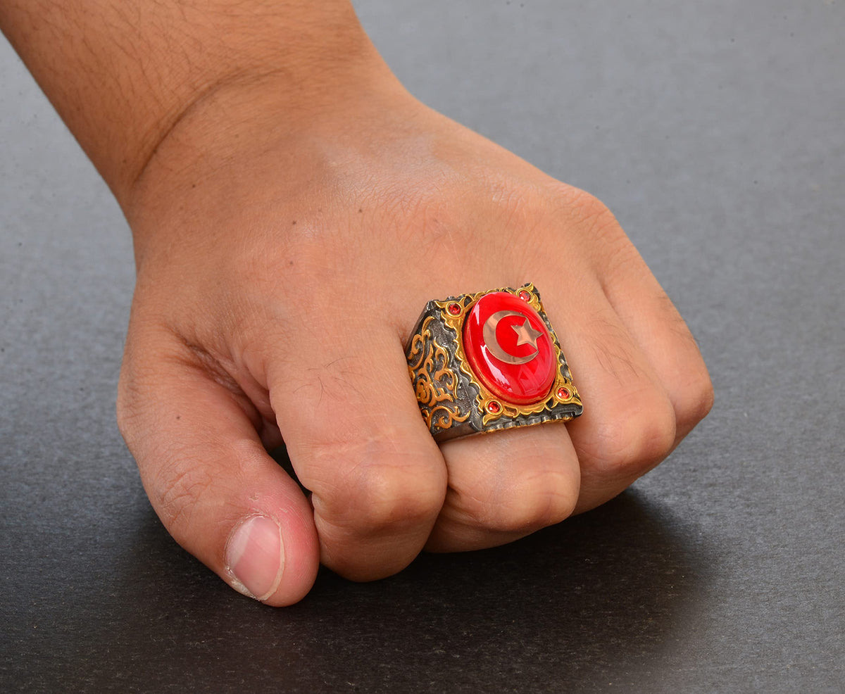 Silver Sultan Ring - Star and Crescent Design — 7