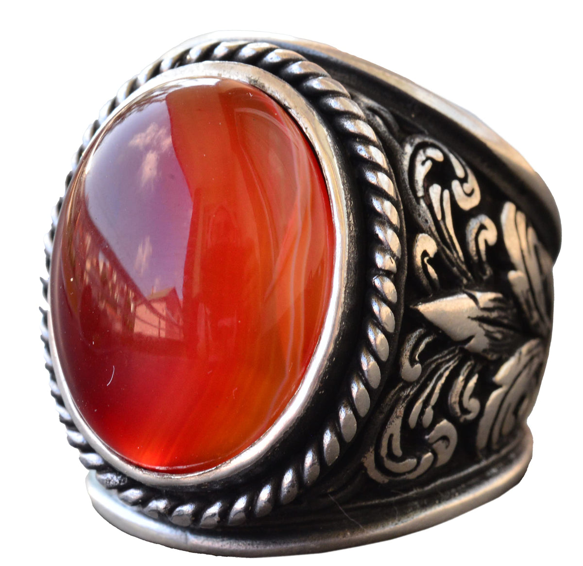 Elegant Natural Stone Collection 925 Sterling Silver Ring - Natural Agate Stone