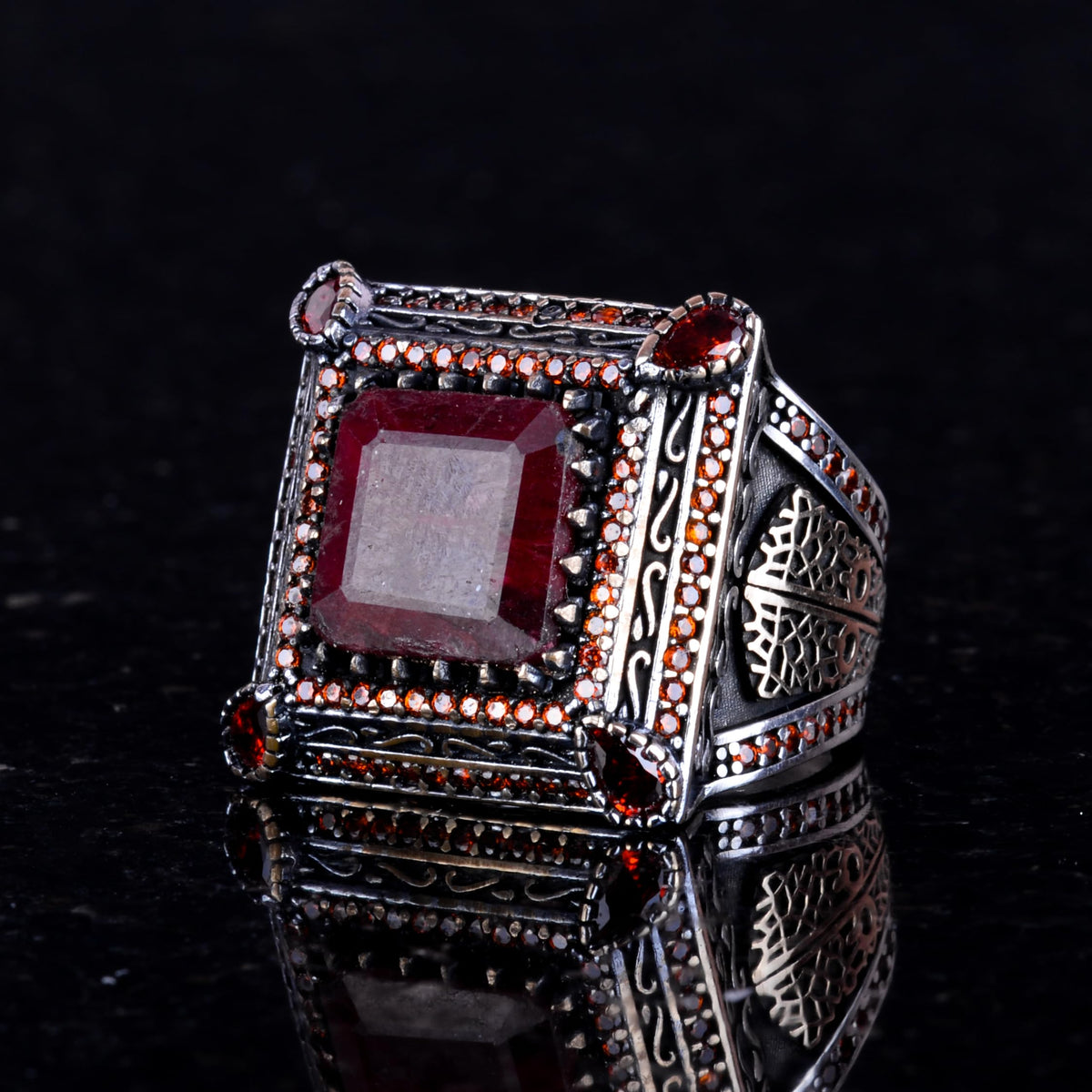 Real Natural Ruby Stone Men's Ring - Handmade, 925 Sterling Silver Ring — 3