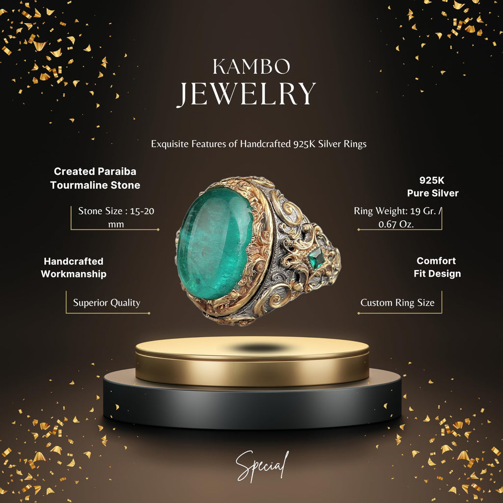 Artificial Paraiba Stone Silver Ring, Rhodium Plated Silver Ring, 925 Sterling Silver Ring, Green — 2