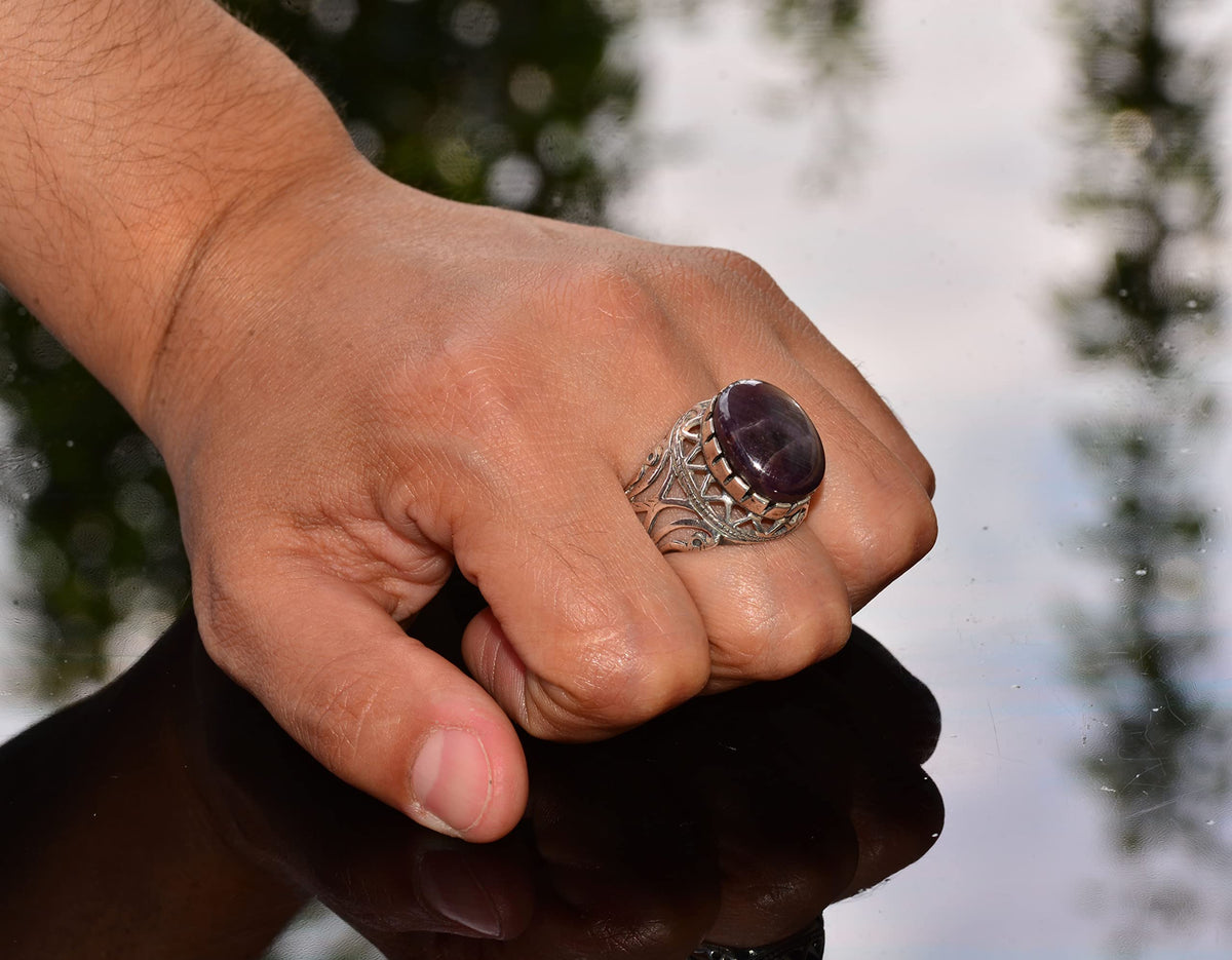 Natural Star Sapphire Stone Ring - 925 Sterling Silver Men's Ring — 7