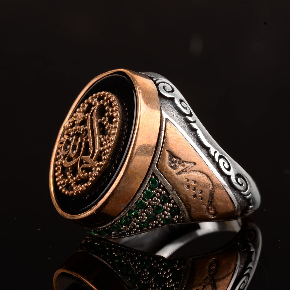925 Sterling Silver Men's Ring, Onyx Stone and Allah Calligraphy Design — 5
