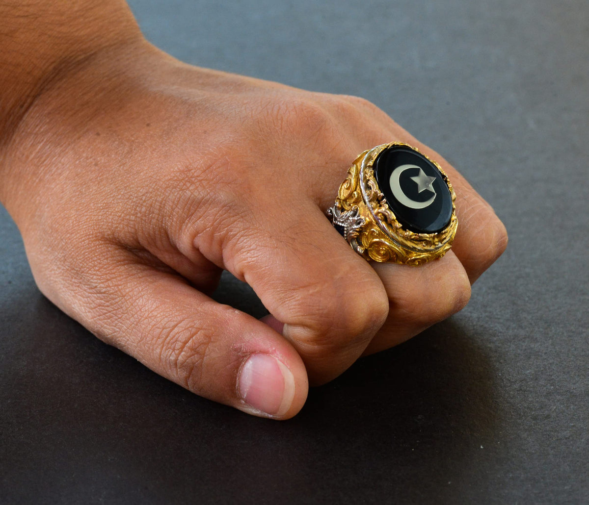 Gold Plated Silver Ring (Star and Crescent) — 7