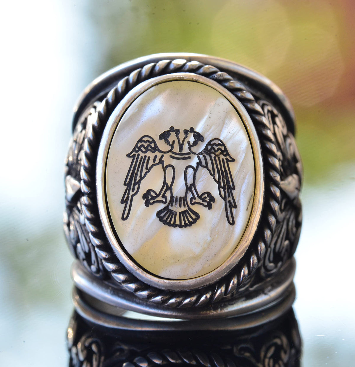 Double Headed Eagle Ring - 925 Sterling Silver Men's Ring - Silver Albanian Eagle Jewelry — 3