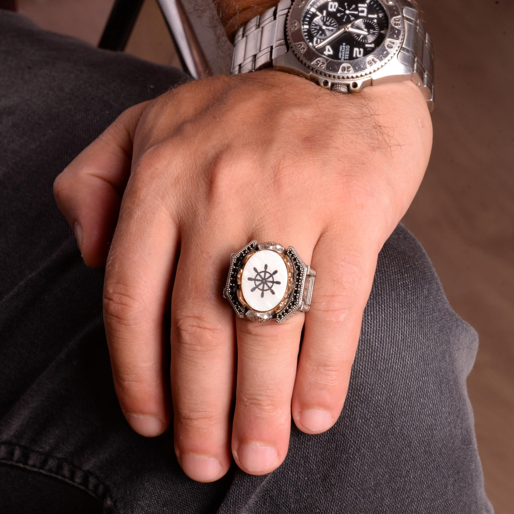 925 Sterling Silver Men's Helmsman Ring - Bold and Nautical Design — 3