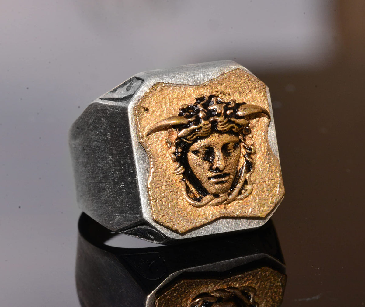 925K Silver Men's Ring - Seal Ring - Handmade Ring (Medusa) — 5
