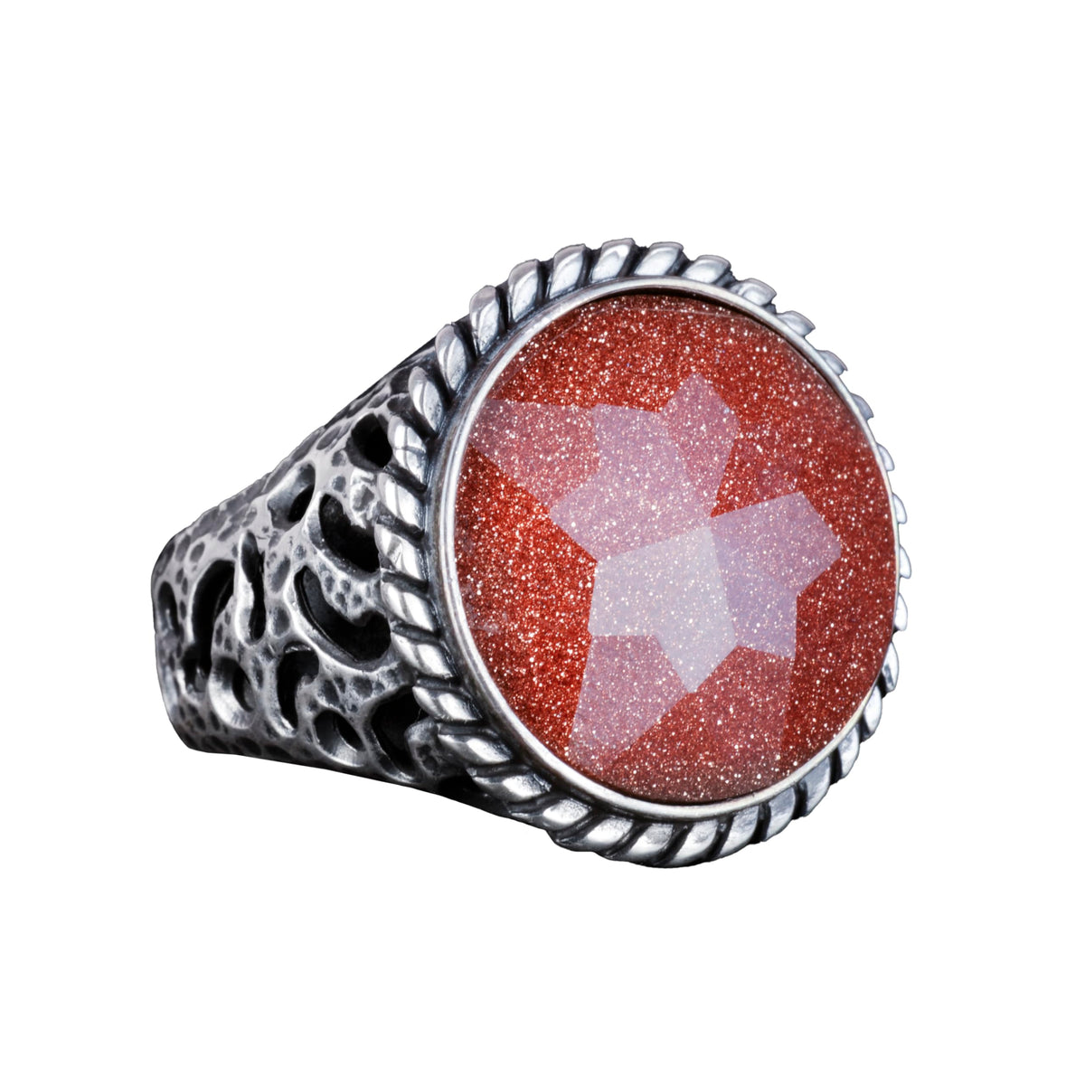 925 Sterling Silver Ring, Men's Ring, Synthetic Gold Star Stone Silver Ring