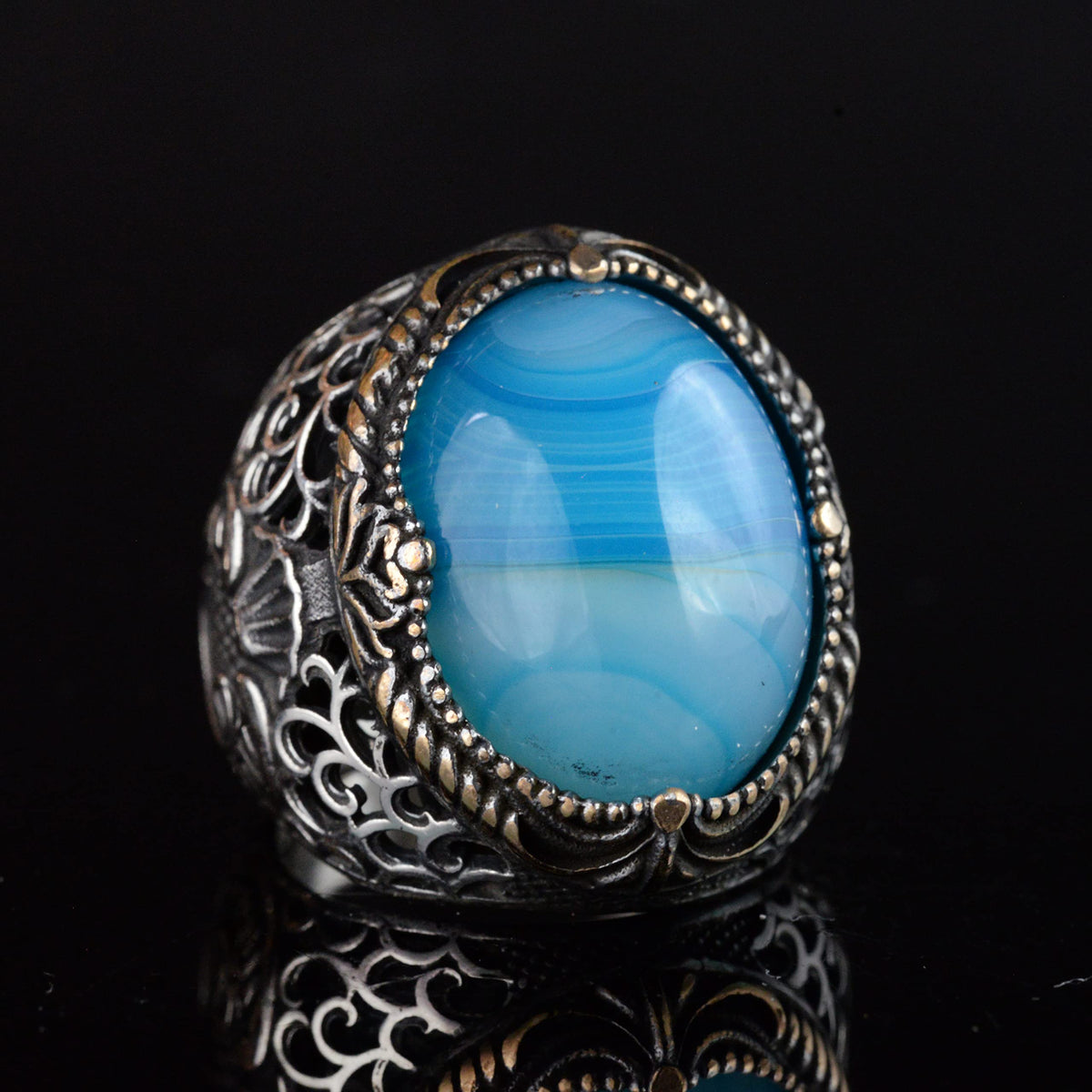 Natural Blue Tree Stone Ring, 925 Sterling Silver Handmade — 3