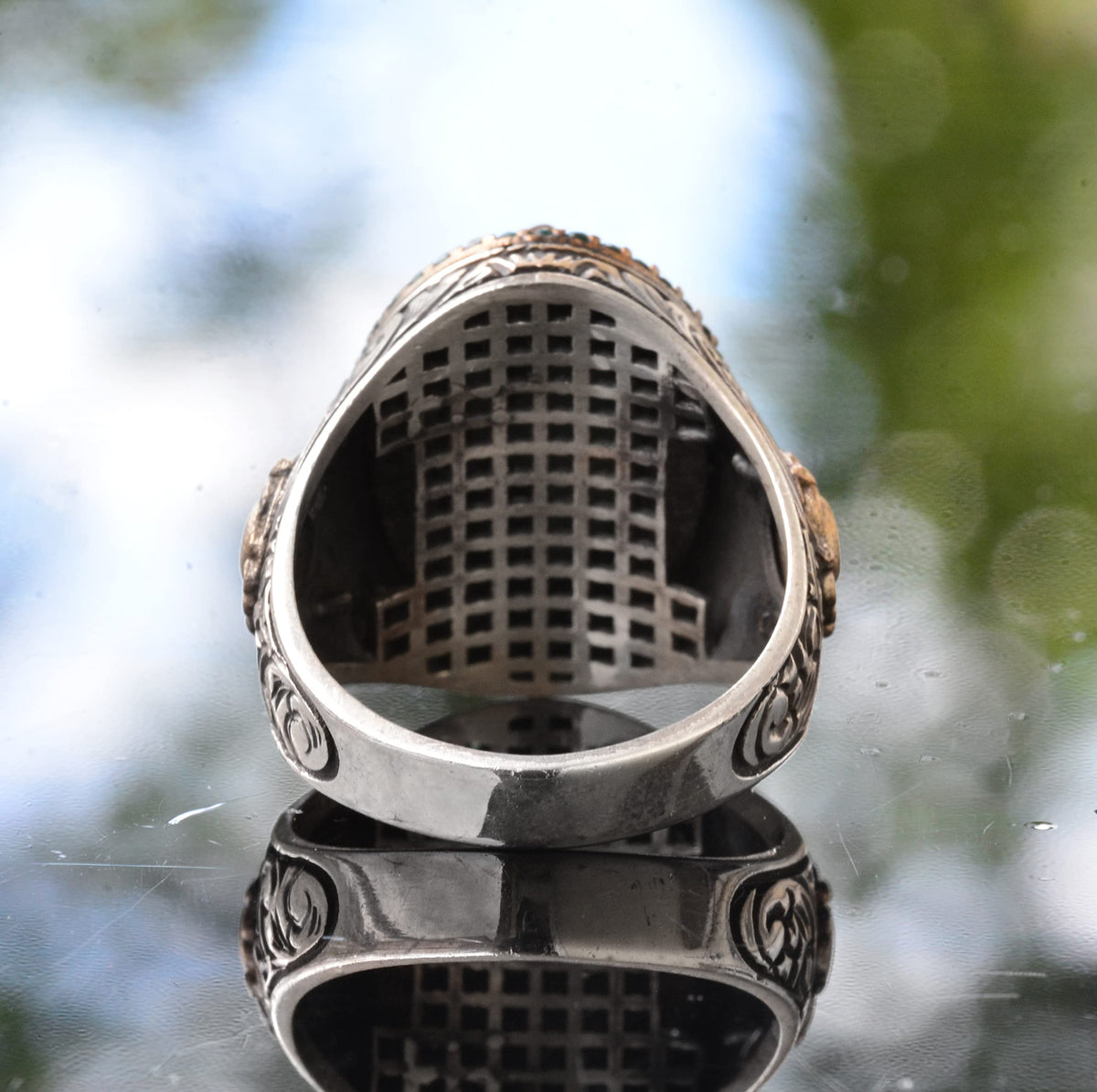 Natural Arizona Turquoise Stone Ring - 925 Sterling Silver Men's Ring — 5